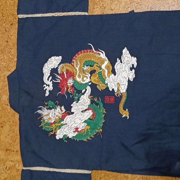 Men's Two Piece Navy Jinbei With Dragon Graphic Front & Back, NWT - Picture 6 of 13